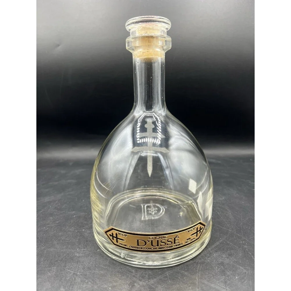 D’USSE VSOP Cognac Empty 750mL Embossed Glass Bottle w/ Original Cork Stopper